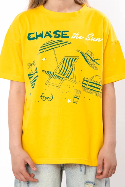 Дитяча футболка для дівчинки вільного крою Chase the Sun Носи своє 140 Жовтий (p-19757-235544) - изображение 4