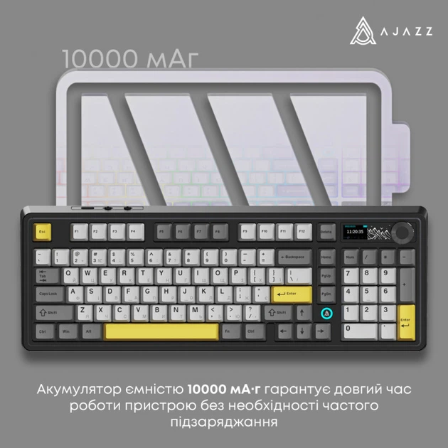 Клавиатура Ajazz AK980 V2 Gift Switch V2 Wireless/Bluetooth/USB UA Black/Grey/Yellow (AK980-V2-G-BGY) - изображение 12