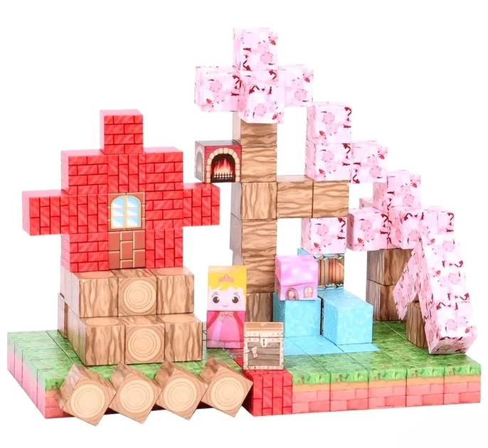 Магнитный конструктор Minecraft Уютный дом с сакурой 100 кубиков, набор блоков майнкрафт для детей STEM развитие - изображение 6