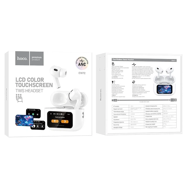 Беспроводные Bluetooth наушники с дисплеем HOCO EW72 ANC+ENC White - Фото 7 Беспроводные Bluetooth наушники с дисплеем HOCO EW72 ANC+ENC White - изображение 7
