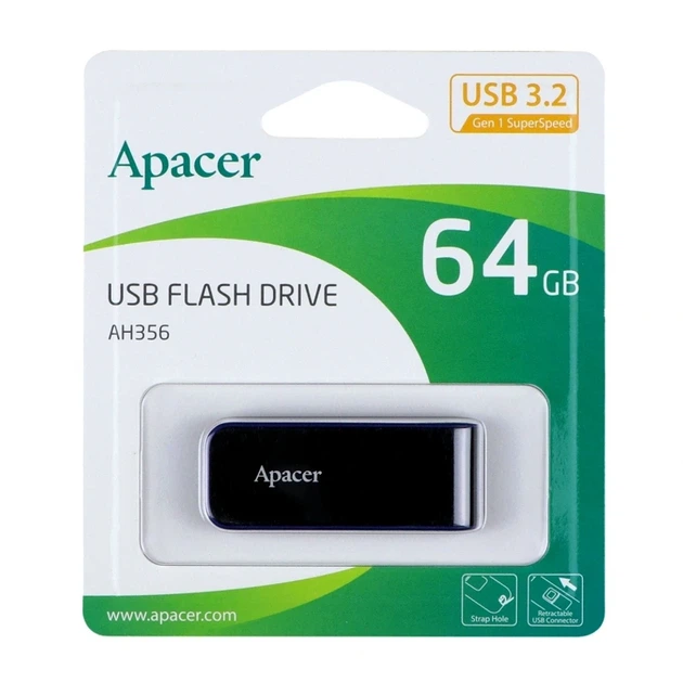 USB флешка Apacer AH356 64Гб для зберігання даних з високою швидкістю передачі USB 3.2 чорна - зображення 2