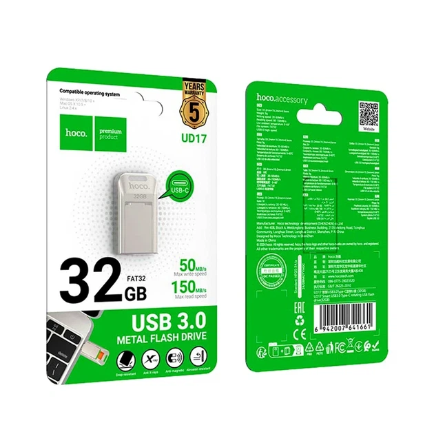 Флеш-накопитель 32ГБ USB 3.0 Type-C поворотный металл Hoco UD17 для хранения и передачи данных - Фото 2 Флеш-накопитель 32ГБ USB 3.0 Type-C поворотный металл Hoco UD17 для хранения и передачи данных - изображение 2