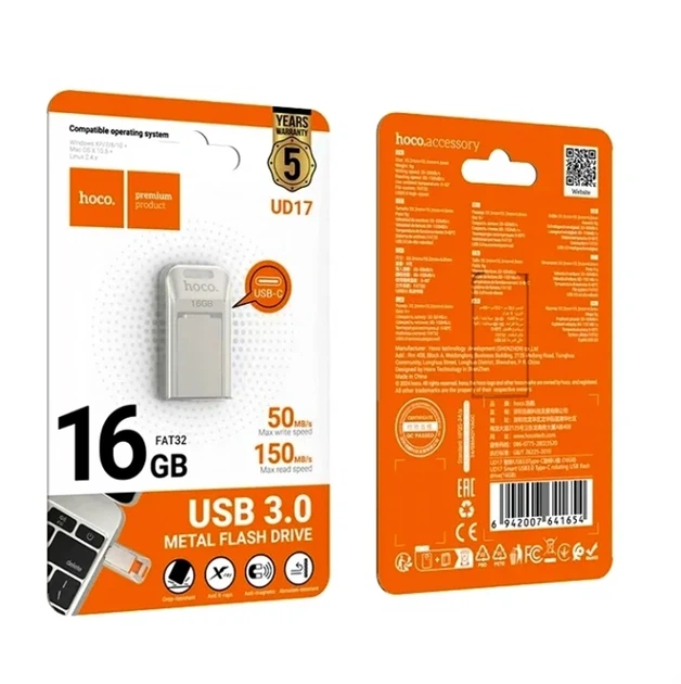 Флеш-накопитель USB 3.0 Type-C 16GB Hoco UD17 металл для ноутбуков и смартфонов - Фото 2 Флеш-накопитель USB 3.0 Type-C 16GB Hoco UD17 металл для ноутбуков и смартфонов - изображение 2