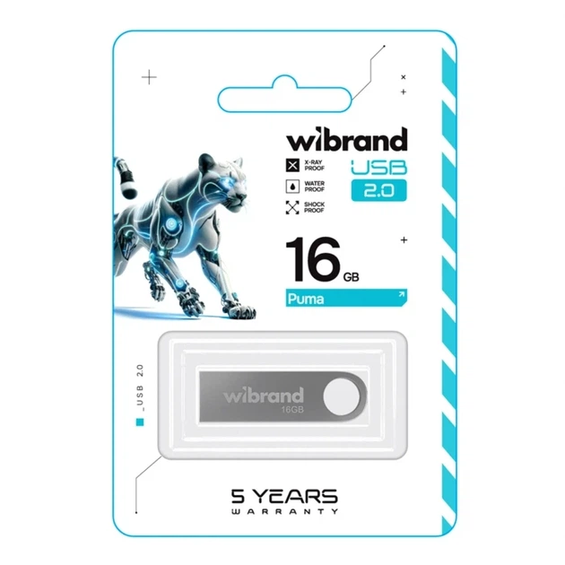 USB флешка Wibrand 16GB для хранения данных компактный накопитель с защитой от ударов и воды серебро - изображение 2