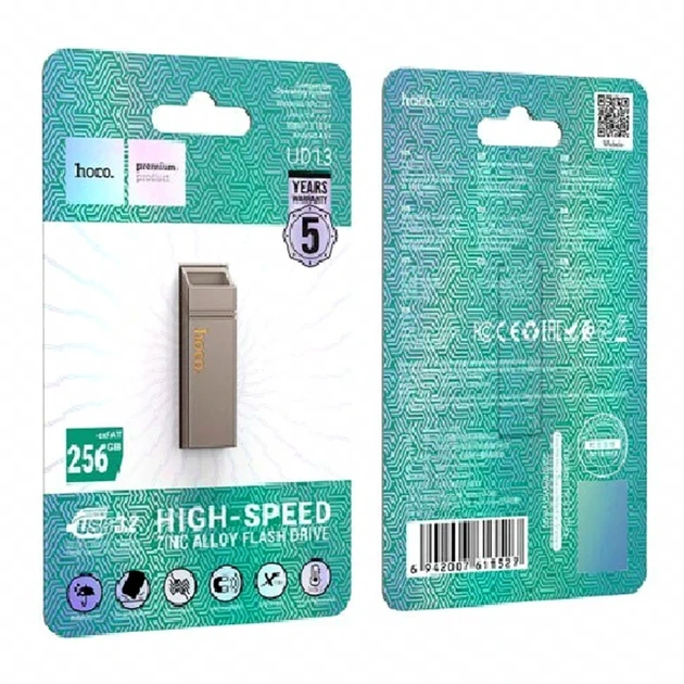 Флеш-накопичувач USB 3.2 256GB металевий вологозахищений міцний удар Hoco UD13 Clever сірий - Фото 2 Флеш-накопичувач USB 3.2 256GB металевий вологозахищений міцний удар Hoco UD13 Clever сірий - зображення 2