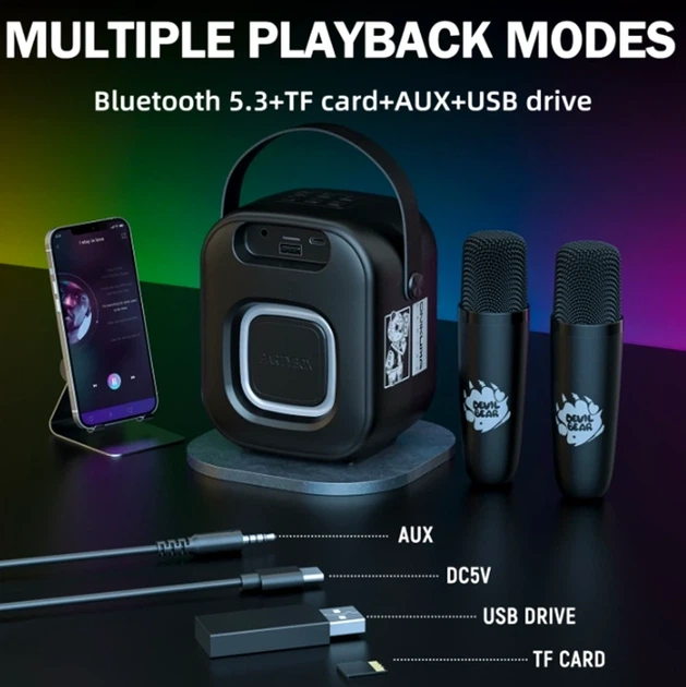 Акустическая система Onikuma L7 Black 1500 мАч Bluetooth USB 3.5 мм для караоке и вечеринок - изображение 3