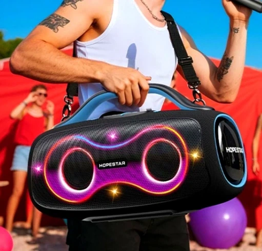 Портативна Bluetooth колонка 400 Вт 6 9 кг з RGB підсвічуванням для вечірок Hopestar Party 168 чорна - зображення 2