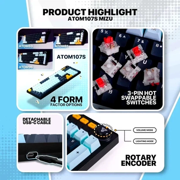 Клавіатура Fantech ATOM107S MK893S MIZU механічна ігрова з RGB підсвічуванням та Blue Switch для геймерів та стримерів - Фото 6 Клавіатура Fantech ATOM107S MK893S MIZU механічна ігрова з RGB підсвічуванням та Blue Switch для геймерів та стримерів - зображення 6