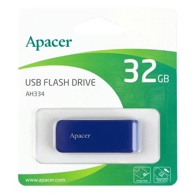 USB флешка Apacer AH334 32GB синий компактный накопитель для хранения данных документов и мультимедиа - Фото 2 USB флешка Apacer AH334 32GB синий компактный накопитель для хранения данных документов и мультимедиа - изображение 2