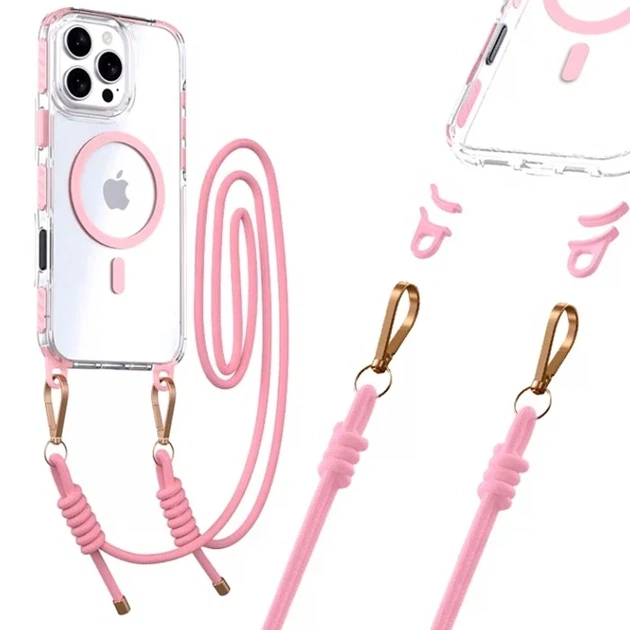 Чехол TPU+PC LanyardCase с MagSafe для iPhone 15 защитный розовый с удобной лямкой - Фото 3 Чехол TPU+PC LanyardCase с MagSafe для iPhone 15 защитный розовый с удобной лямкой - зображення 3