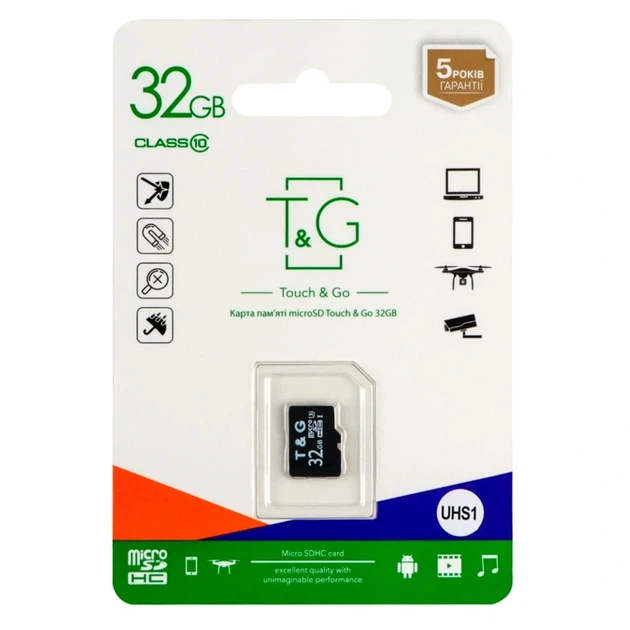 Карта памяти T&G MicroSDHC 32GB UHS-I 10 Class для смартфонов и камер быстрая флешка для записи видео 8К - изображение 2