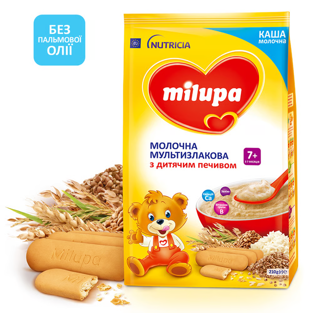 Молочна мультизлакова каша Milupa з дитячим печивом, із 7 міс., 210 г - Фото 2 Молочна мультизлакова каша Milupa з дитячим печивом, із 7 міс., 210 г - изображение 2