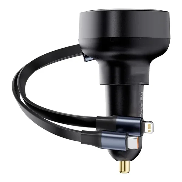 Автомобільний зарядний пристрій Baseus Enjoyment Pro Car Charger USB + Retractable C & iP Cable 60 W C00057802111-02 Black - зображення 5
