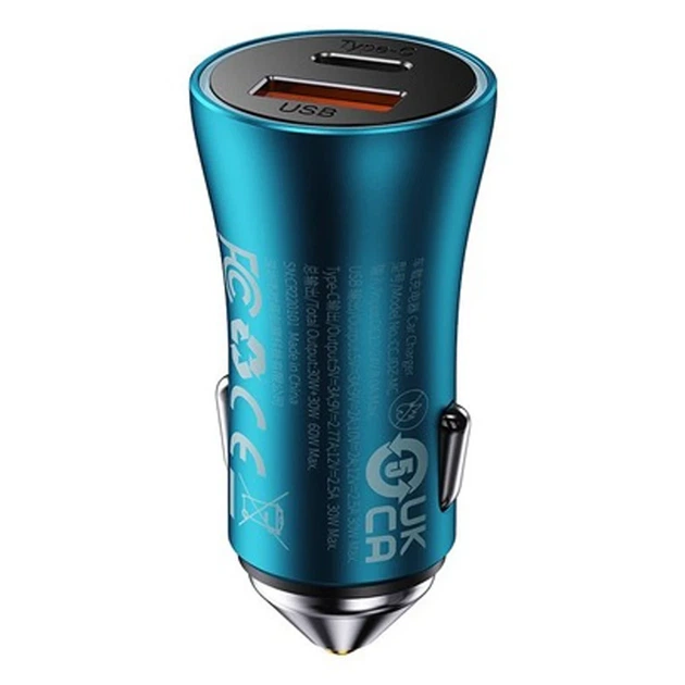 Автомобільний зарядний пристрій Baseus Golden Contactor Max Dual Car Charger USB+Type-C 60 W CGJM000103 Blue - зображення 3