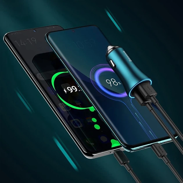 Автомобільний зарядний пристрій Baseus Golden Contactor Max Dual Car Charger USB+Type-C 60 W CGJM000103 Blue - зображення 9