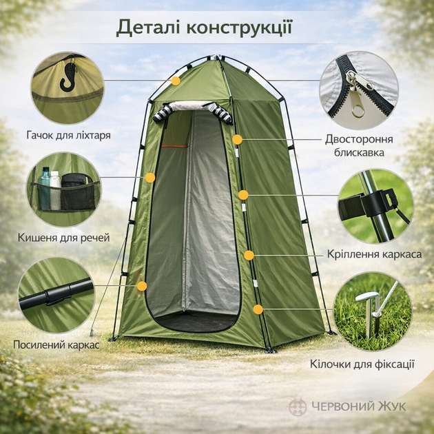 Туристическая палатка для душа и раздевалка Красный Жук: быстрая сборка, влагозащита PU 3000 - изображение 2