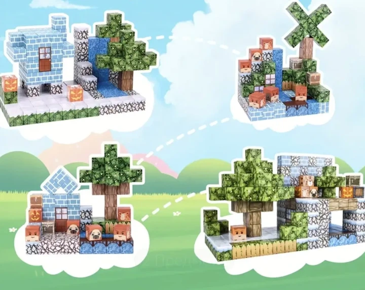 Магнітний конструктор Minecraft Magnetic Building «Будинок з водоспадом» 162 деталі - зображення 3