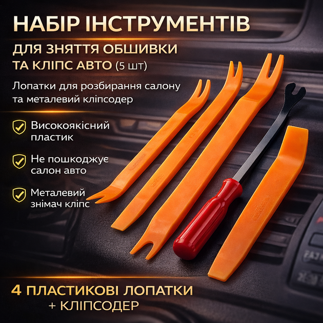 Набір інструментів для зняття обшивки та кліпс авто 5 шт - зображення 9