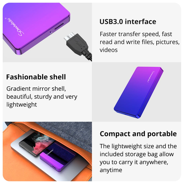 Зовнішній жорсткий диск HDD SomnAmbuList рожевий 500GB 2.5″ USB 3.0 портативний + чохол та кабель підходить до Windows MacOS PS4 XBox (GS-994) - зображення 8