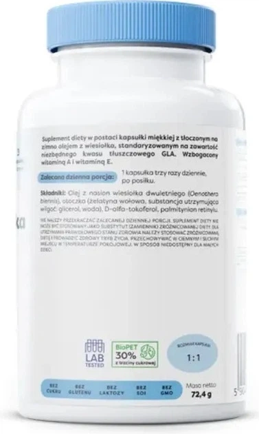 Olej z nasion wiesiołka Osavi z witaminą A i E 1800 mg 90 kapsułek (5904139924792) - Zdjęcie 2 Olej z nasion wiesiołka Osavi z witaminą A i E 1800 mg 90 kapsułek (5904139924792) - obraz 2