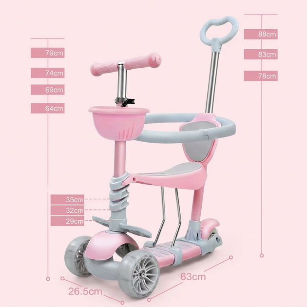 Самокат дитячий з бортиком та батьківською ручкою трансформер 3в1 Scooter 4411 вік від 1 року Lilac-Grey - Фото 5 Самокат дитячий з бортиком та батьківською ручкою трансформер 3в1 Scooter 4411 вік від 1 року Lilac-Grey - зображення 5
