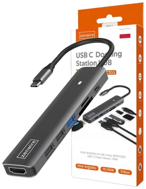 USB-хаб Zenwire BS-HC703 Grey - зображення 2