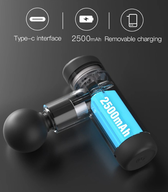 Перкуссионный массажный пистолет Booster Mini X 2500mAh (6 насадок) с кейсом - изображение 4