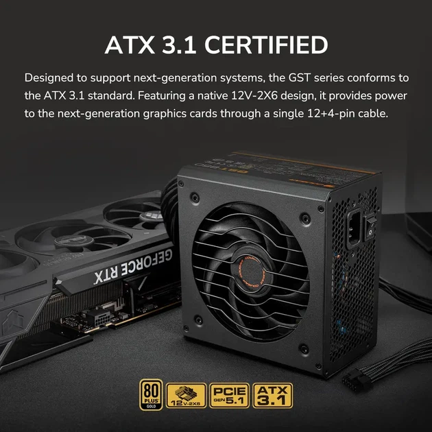 Блок живлення Cougar GST 850 850W (CGR ST-850) 80 Plus Gold ATX 3.1 Fully Modular (12V-2x6) - Фото 11 Блок живлення Cougar GST 850 850W (CGR ST-850) 80 Plus Gold ATX 3.1 Fully Modular (12V-2x6) - зображення 11