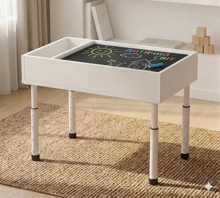 Світловий стіл SandyBOX для пісочної анімації, сенсорний стіл для малювання піском, 80×50, RGB підсвітка, кришка-стільниця , зростаючі ніжки, ігрове поле (маркер/грифель) БІЛИЙ - зображення 7