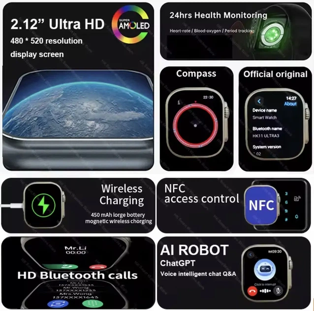 Смарт-годинник Smart Watch HK11 ULTRA 3 AMOLED 49mm Black - изображение 6