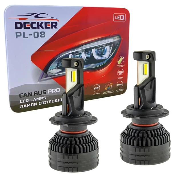 Автомобильные светодиодные лампы в фару главного света Decker LED H7 5000K 13000Lm PL-08 9-16V - Фото 1 Автомобильные светодиодные лампы в фару главного света Decker LED H7 5000K 13000Lm PL-08 9-16V - изображение 1