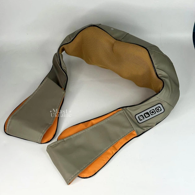 Массажер для шеи, плеч, спины и пояса роликовый с подогревом Massager of Neck Kneading, электрическая массажная накидка для расслабления мышц от сети и автомобильного прикуривателя DL27-Beige/Orange - изображение 9