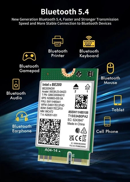 Сетевая карта Intel Wi-Fi 7 BE200 NGW модуль трехдиапазонный адаптер Bluetooth для ПД / Ноутбука (19124) - Фото 6 Сетевая карта Intel Wi-Fi 7 BE200 NGW модуль трехдиапазонный адаптер Bluetooth для ПД / Ноутбука (19124) - изображение 6