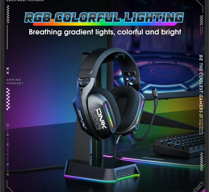 Навушники геймерські навушники Onikuma X12, чорні, 40 мм, RGB, 360° мікрофон - изображение 8