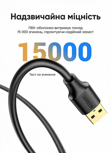 USB-удлинитель UGREEN US129 USB 3.0 Extension Male Cable 3m (Black) (UGR-30127) - изображение 8