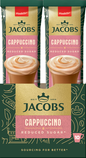 Напій кавовий розчинний Jacobs Cappucino зі зменшеним вмістом цукру 14 г х 10 шт. (8714599106396) - зображення 2