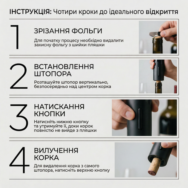 Штопор електричний акумуляторний для вина розумний подарунковий набір для вина коркотяг з аератором, пробкою, ножем для фольги - зображення 2