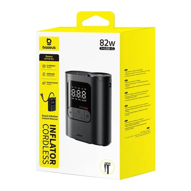 Автомобильный аккумуляторный компрессор Baseus GoTrip VA1, 5000mAh, портативный насос, цифровой дисплей, для авто/велосипеда/мячей - изображение 8