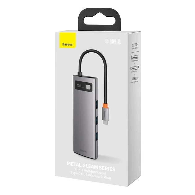 USB-хаб Baseus Metal Gleam Multifunctional 8-in-1 USB-C to 3xUSB-A/USB-C/HDMI/SD/TF/Ethernet Grey (CAHUB-CV0G) - Фото 5 USB-хаб Baseus Metal Gleam Multifunctional 8-in-1 USB-C to 3xUSB-A/USB-C/HDMI/SD/TF/Ethernet Grey (CAHUB-CV0G) - зображення 5
