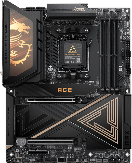 Материнська плата MSI MEG X870E ACE MAX (sAM5, X870E, PCI-Ex16) (4711377414968) - Фото 1 Материнська плата MSI MEG X870E ACE MAX (sAM5, X870E, PCI-Ex16) (4711377414968) - зображення 1