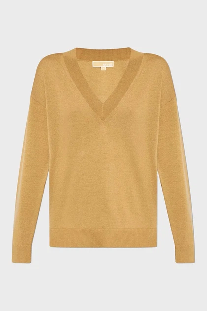 Жіночий бежевий вовняний пуловер MERINO VNK BUTN SLV SWTR Michael Kors M MT460YB4VR - Фото 1 Жіночий бежевий вовняний пуловер MERINO VNK BUTN SLV SWTR Michael Kors M MT460YB4VR - изображение 1