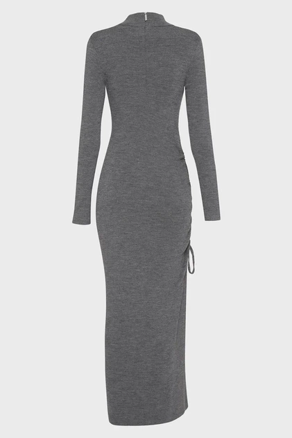 Жіноча сіра вовняна сукня MERINO RUCHED MIDI DRESS Michael Kors XS MF482LZ4VR - изображение 5