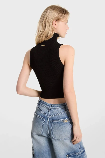 Чорний жіночий топ CROP RIB SLVLESS TRTL NK Michael Kors M MT460Y533D - зображення 3