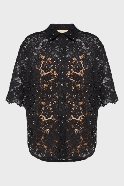 Жіноча чорна блуза STUDDED FLORAL LACE SHIRT Michael Kors M MS540SXGTA - изображение 8