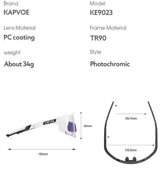 Спортивні окуляри KAPVOE KE9023 фотохромні - изображение 4