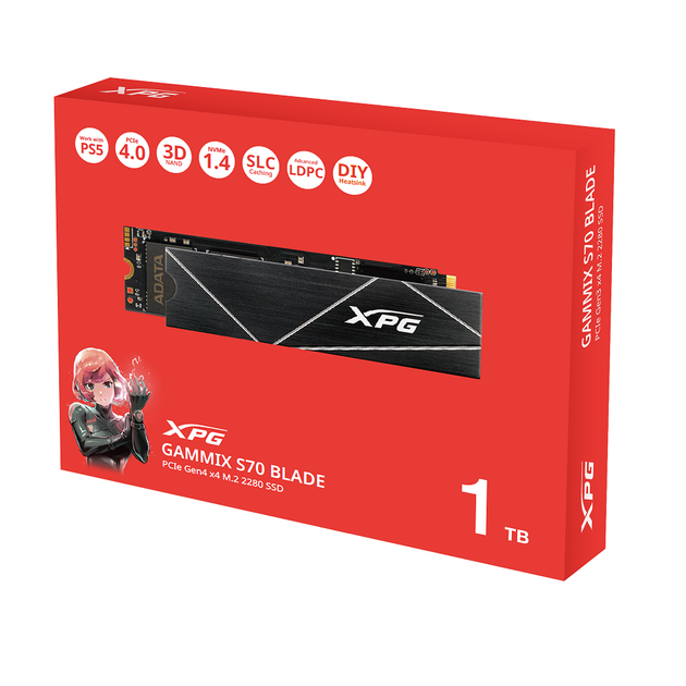 Накопичувач SSD M.2 ADATA GAMMIX S70 BLADE 1TB 2280 PCIe 4x4 NVMe 3D NAND Read/Write:7400/5500 MB/sec - зображення 2