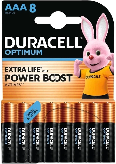 Батарейки Duracell Optimum AAA (LR03), лужні (Alkaline), 1.5V, набір 8 шт - зображення 2