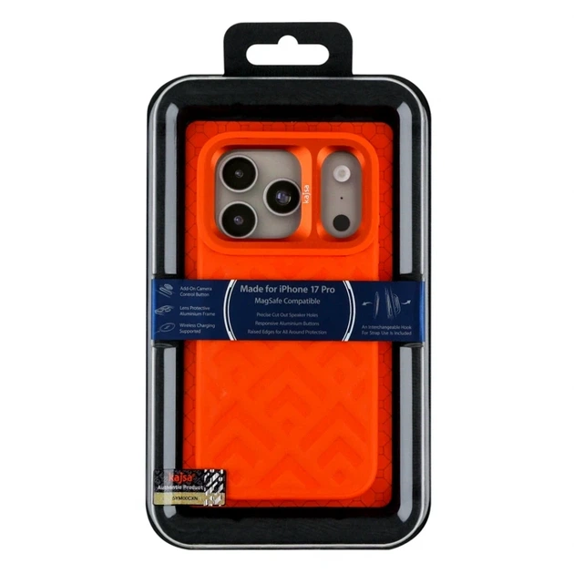 Чехол противоударный Kajsa Briquette Collection для iPhone 17 Pro с MagSafe Orange Plus B-Ring с микрофиброй внутри - изображение 2
