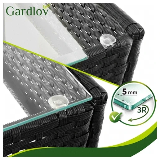 Садовая мебель комплект из 2 кресел дивана стола стекло черный техноротанг Gardlov - зображення 5