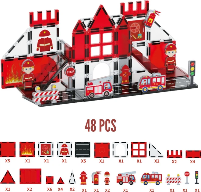 Klocki magnetyczne Woopie 3D Straż pozarna 48 elementów 55013 (5906280655013) - obraz 3